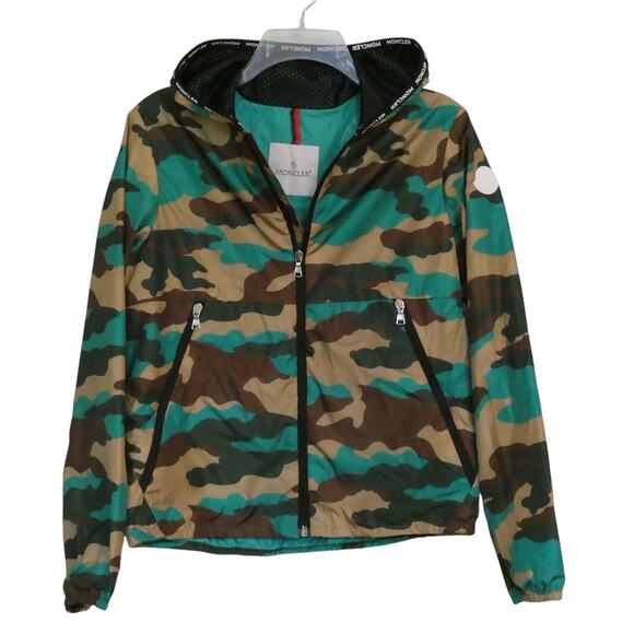 Moncler Kids' Nikandro Camouflage Print Jacket In Green Youth 14A - Picture 1 of 16